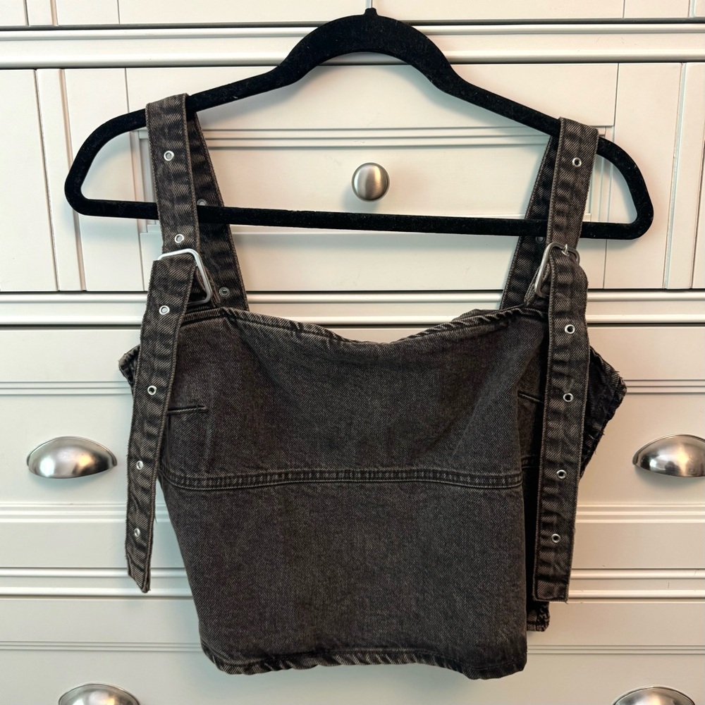 Zara Charcoal Denim Crop Top